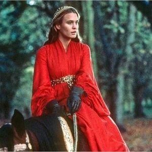 Princess bride / buttercup costume - Red Chiffon Long Maxi Dress and Gold Ribbon